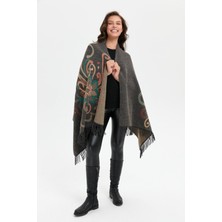 Desen Triko Kadın Karışık Büyük Çiçek Desenli Battal Boy Şal K.füme