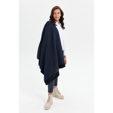 Desen Triko Kadın Üç Çiçekli Nakış Işlemeli Yün Şal K.lacivert