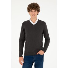 U.S. Polo Assn. Erkek Slim Fit V Yaka Antrasit Melanj Basic Kazak 50293512-VR081