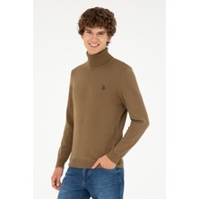 U.S. Polo Assn. Erkek Slim Fit Boğazlı Yaka Haki Basic Kazak 50293523-VR027
