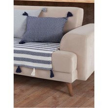 Lamassi Ponponlu Koltuk Kanepe Çekyat Örtüsü 115x200cm Mavi