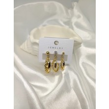 Rosa Juliet Jewelry Kadın Gold Renk Kararma Yapmayan 6'lı Iç Içe Geçmiş Halka ve Top Küpe Set