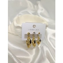 Rosa Juliet Jewelry Kadın Gold Renk Kararma Yapmayan 6'lı Iç Içe Geçmiş Halka ve Top Küpe Set