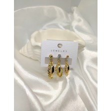 Rosa Juliet Jewelry Kadın Gold Renk Kararma Yapmayan 6'lı Iç Içe Geçmiş Halka ve Top Küpe Set