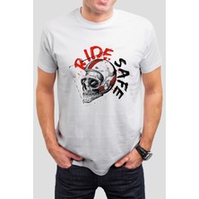 T-35 Motorcu Kuru Kafa Baskılı Beyaz Unisex Tişört C1019