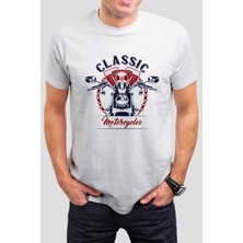 T-35 Klasik Motor Baskılı Beyaz Unisex Tişört C1025