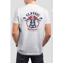 T-35 Klasik Motor Baskılı Beyaz Unisex Tişört C1026