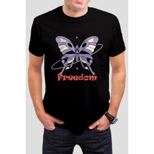 T-35 Freedom Kelebek Baskılı Siyah Unisex Tişört C1030