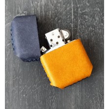 Nikura Craft Nikuracraft Lacivert Sarı Deri Çakmak El Yapımı Hakiki Deri Çakmak Kişiye Özel Zippo Tarzı Çakmak