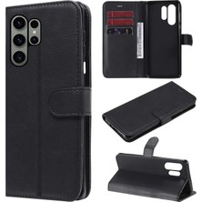 Microcase Samsung Galaxy S23 Ultra Darbeye Dayanıklı Cüzdanlı ve Standlı Kapaklı Deri Kılıf Siyah AL4232