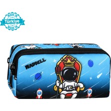 Niss Store Waddell Lisanslı Mavi Astronot Desenli 2 Cepli Kalem Kutusu