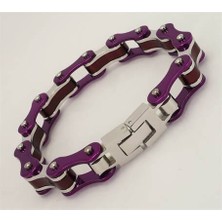 Osmanlı Gümüş Bisiklet Motosiklet Zinciri Erkek Bayan Çelik Bileklik Mor Bordo
