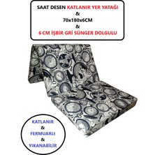 Minderistan Katlanır Yer Yatağı Tek Kişilik Kamp Yatağı Sünger Yatak (70X180X6CM) Işbir Gri Sünger Dolgulu Saat Desen