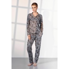 Doreanse Kadın Gri Çiçek Desenli Gömlek Pijama Takımı 25K4030P