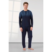 Doreanse Erkek Lacivert Düğme Yaka T-Shirt Pijama Takımı 25K4534