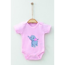 Adabebek Pamuk Organik Fil Desenli Kısa Kollu Badi Bebek Zıbın