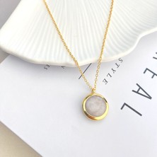 Kyver Doğaltaş Kolye Kaplama Çerçeveli Gold 45cm