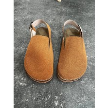 Dicle Polat Shoes Kadın Taba Süet Step Kapalı Burun, Sabo Tarzı, Kemer Detaylı Şık Kadın Terlik