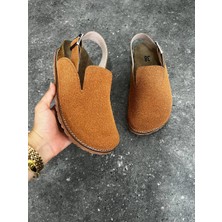 Dicle Polat Shoes Kadın Taba Süet Step Kapalı Burun, Sabo Tarzı, Kemer Detaylı Şık Kadın Terlik