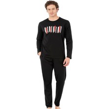 Pierre Cardin 6071 Erkek Uzun Kollu Bisiklet Yaka Pijama Takımı-Siyah