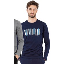 Pierre Cardin 6071 Erkek Uzun Kollu Bisiklet Yaka Pijama Takımı-Lacivert