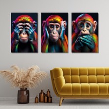 Gaagart 3'lü Kanvas Tablo Seti Üç Maymun Görmedim Duymadım Bilmiyorum