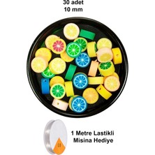 Royaleks 30 Adet 10 mm Polimer Kil Fimo Boncuk Takı Bileklik + 1 Metre Lastikli Misina Hediye - Renkli Limon