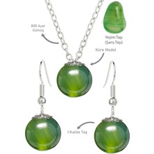 Tesbih Atölyesi Sertifikalı Küre Model Yeşim Taşı Kolye ve Küpe Seti - Gümüş Aparatlı