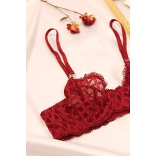 Like SwanLike Swan Kırmızı Balenli Dantelli Transparan Bralet Iç Çamaşırı Takımı