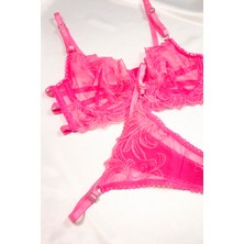 Like Swan Pembe Çiçek Desenli Balenli Dantelli Transparan Bralet Iç Çamaşırı