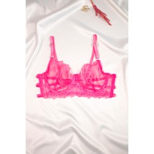 Like Swan Pembe Çiçek Desenli Balenli Dantelli Transparan Bralet Iç Çamaşırı