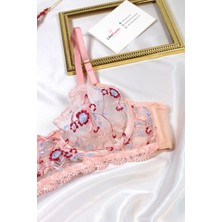 Like Swan Açık Pembe Balenli Dantelli Transparan Bralet Iç Çamaşırı Takımı