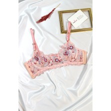 Like Swan Açık Pembe Balenli Dantelli Transparan Bralet Iç Çamaşırı Takımı