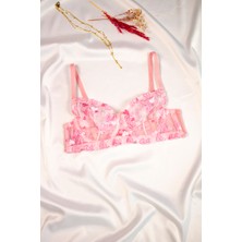 Like Swan Pembe Kalp Desenli Balenli Dantelli Transparan Bralet Iç Çamaşırı Takımı