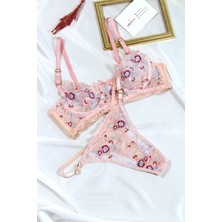 Like Swan Açık Pembe Balenli Dantelli Transparan Bralet Iç Çamaşırı Takımı