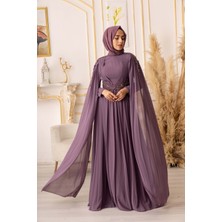 Moda Martı Yıldızabiye Omuzdan Pelerinli Şifon Tesettür Abiye (K16184)