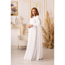 Moda Martı Yıldızabiye Omuzdan Pelerinli Şifon Tesettür Abiye (K16184)