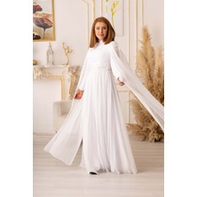 Moda Martı Yıldızabiye Omuzdan Pelerinli Şifon Tesettür Abiye (K16184)