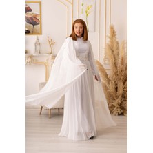 Moda Martı Yıldızabiye Omuzdan Pelerinli Şifon Tesettür Abiye (K16184)