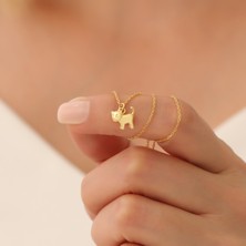 Nox Jewelry 14 Ayar Altın Kaplama Kedi Figürlü Minimal Zincir Gümüş Kolye - CN00343