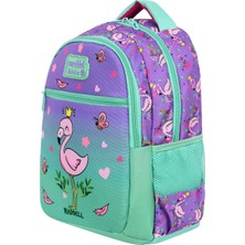 Zennur Giza Waddell Lisanslı Su Yeşili-Lila Flamingo Desenli Kız Çocuk Ilkokul Sırt Çantası ve Beslenme