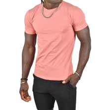 DeepSEA Gülkurusu Erkek/Unisex Slim Fit Dar Kesim Bisiklet Yaka Pamuklu Likralı Basic Tişört 1801131
