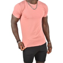 DeepSEA Gülkurusu Erkek/Unisex Slim Fit Dar Kesim Bisiklet Yaka Pamuklu Likralı Basic Tişört 1801131
