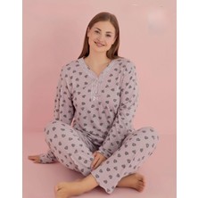 Pijamerry Kadın Büyük Beden Dantel Yaka Bambu Uzun Kol Pijama Takımı 5068 - 1 Adet