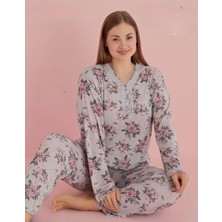 Pijamerry Kadın Büyük Beden Dantel Yaka Bambu Uzun Kol Pijama Takımı 5073 - 1 Adet