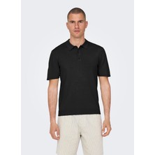 Only & Sons Düz Siyah Erkek Polo T-Shirt Onswyler Lıfe Reg 14 Ss Polo Knıt N