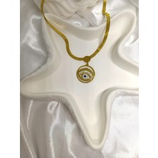 Rosa Juliet Jewelry Kadın Gold Renk  316L Çelik Kararma Yapmayan   Zirkon Taşlı Göz Temalı  45 cm Italyan Zincir Kolye