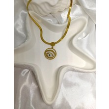 Rosa Juliet Jewelry Kadın Gold Renk  316L Çelik Kararma Yapmayan   Zirkon Taşlı Göz Temalı  45 cm Italyan Zincir Kolye