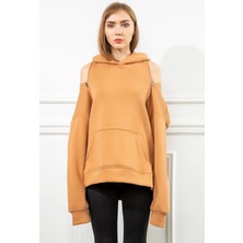 Ucuzakapinda Casual 3 Iplik Örme Kumaş Basen Altı Boy Fermuar Detaylı Kadın Sweatshirt