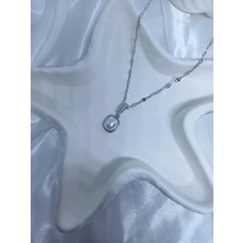 Rosa Juliet Jewelry Kadın Gümüş Renk  316L Çelik Kararma Yapmayan  Sedef Taşlı 45 cm Zincir Kolye